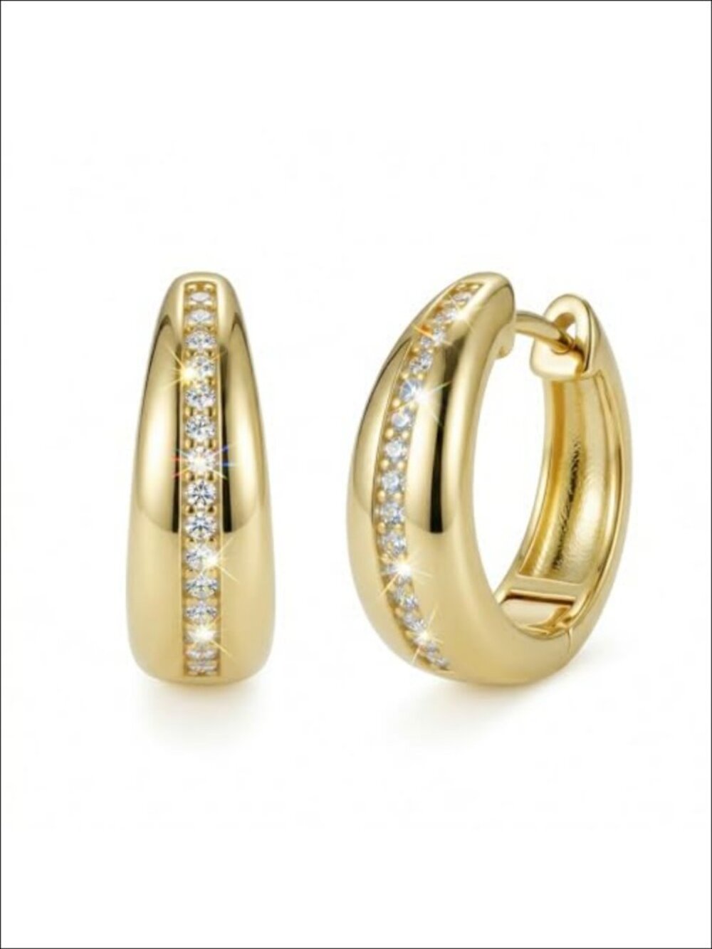 14k Gold Plated 20mm Dome Huggie Hoop Earrings Cubic Zirconia